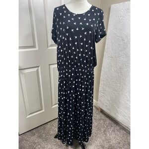 J. Jill Women's Large Maxi Dress Floral Print Short Sleeve Casual Black Dress‎